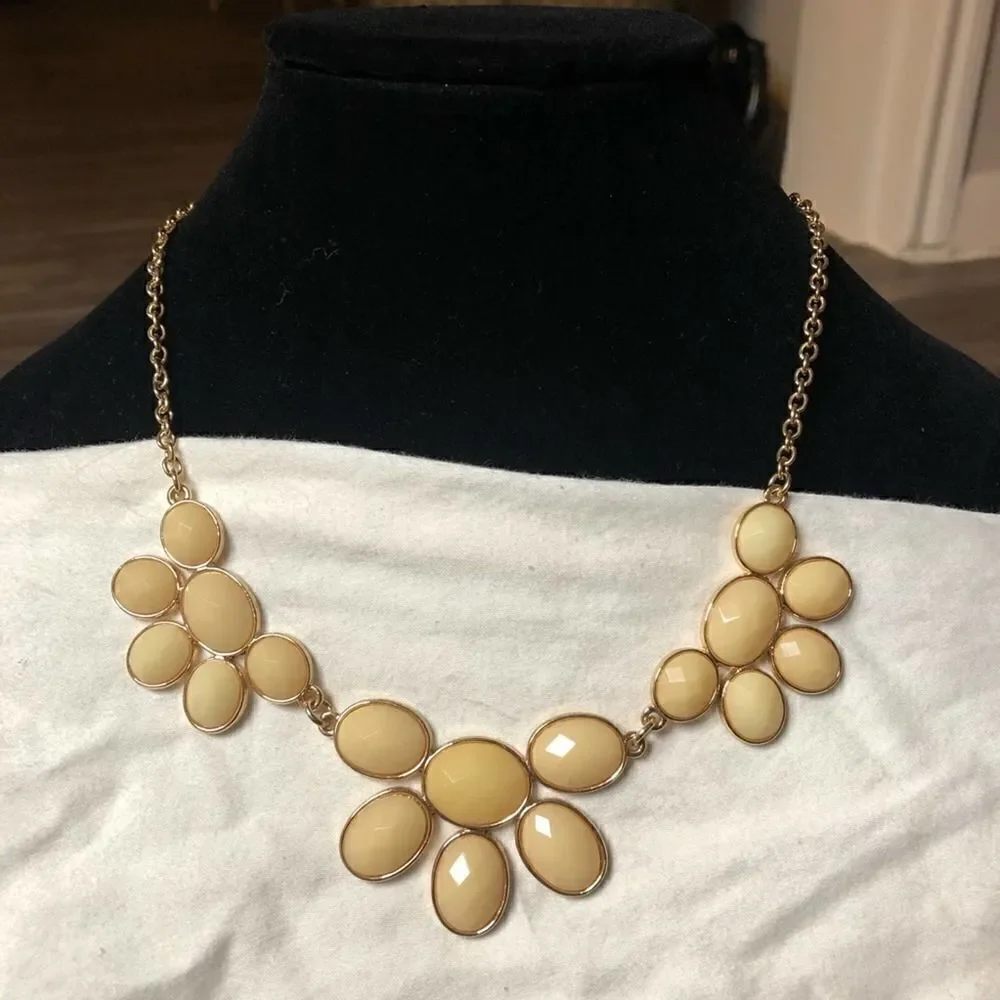 2/$20 Light Yellow Floral Cluster Statement Necklace with dangle drop earrings